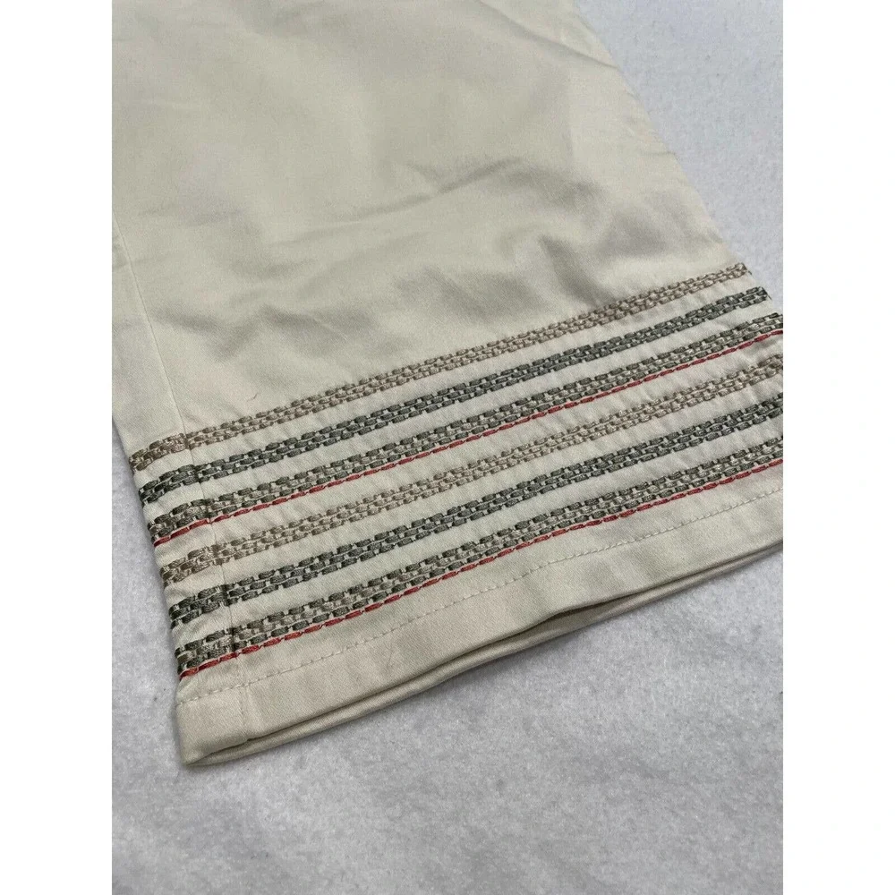 St John's Bay Size 10 Women Embroidered Capri Pants High Rise Side Zip Beige NWT